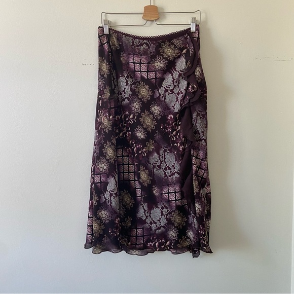 Vintage 90s Purple Floral Midi Skirt - Picture 1 of 6